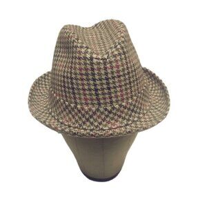 Vintage brown and red gingham stripe structure Tweed casual unisex fedora hat OS